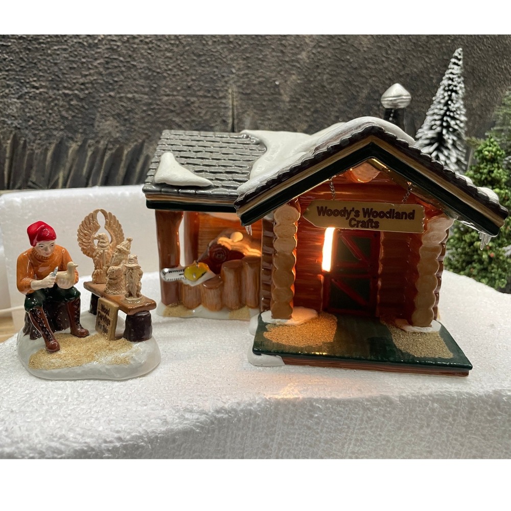 Department 56 Snow Village WOODY'S WOODLAND CRAFTS 56.55333 2 Piece Set Boxed